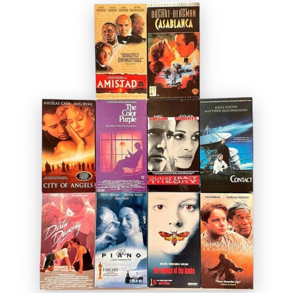 10 VHS Films - Amistad, Casablanca, The Piano, Dirty Dancing, Color Purple +5